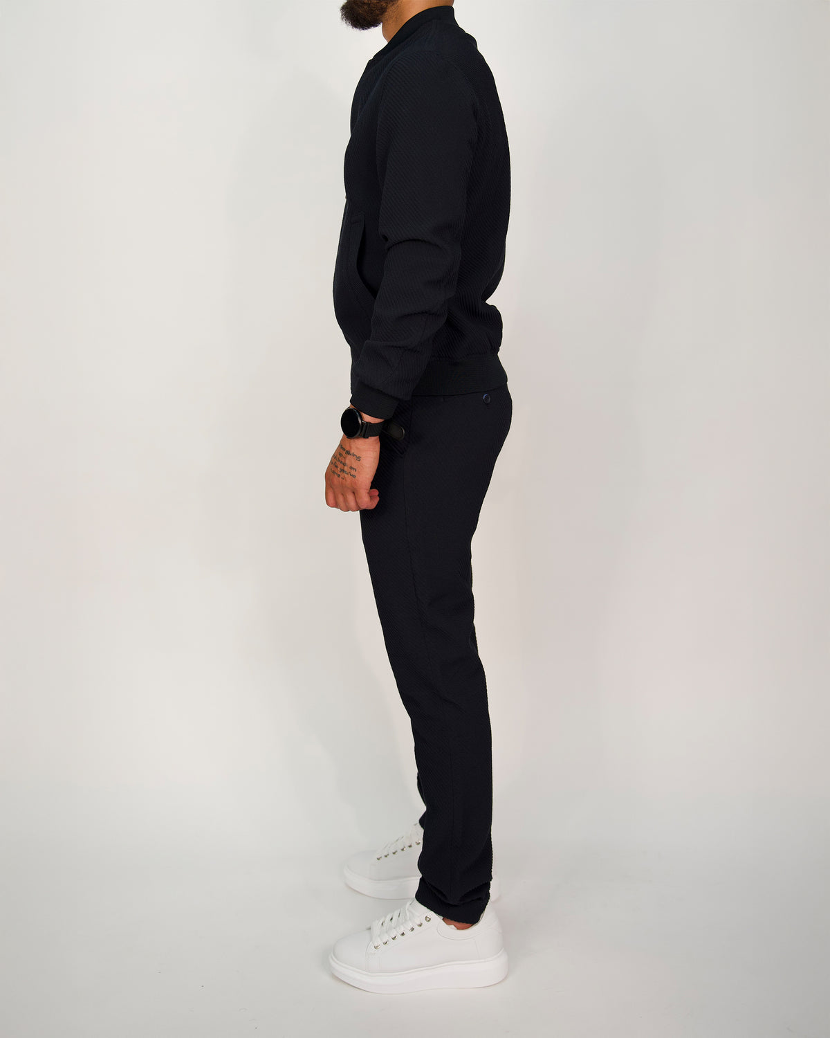 Navy Ribbed Zip-Up Tracksuit