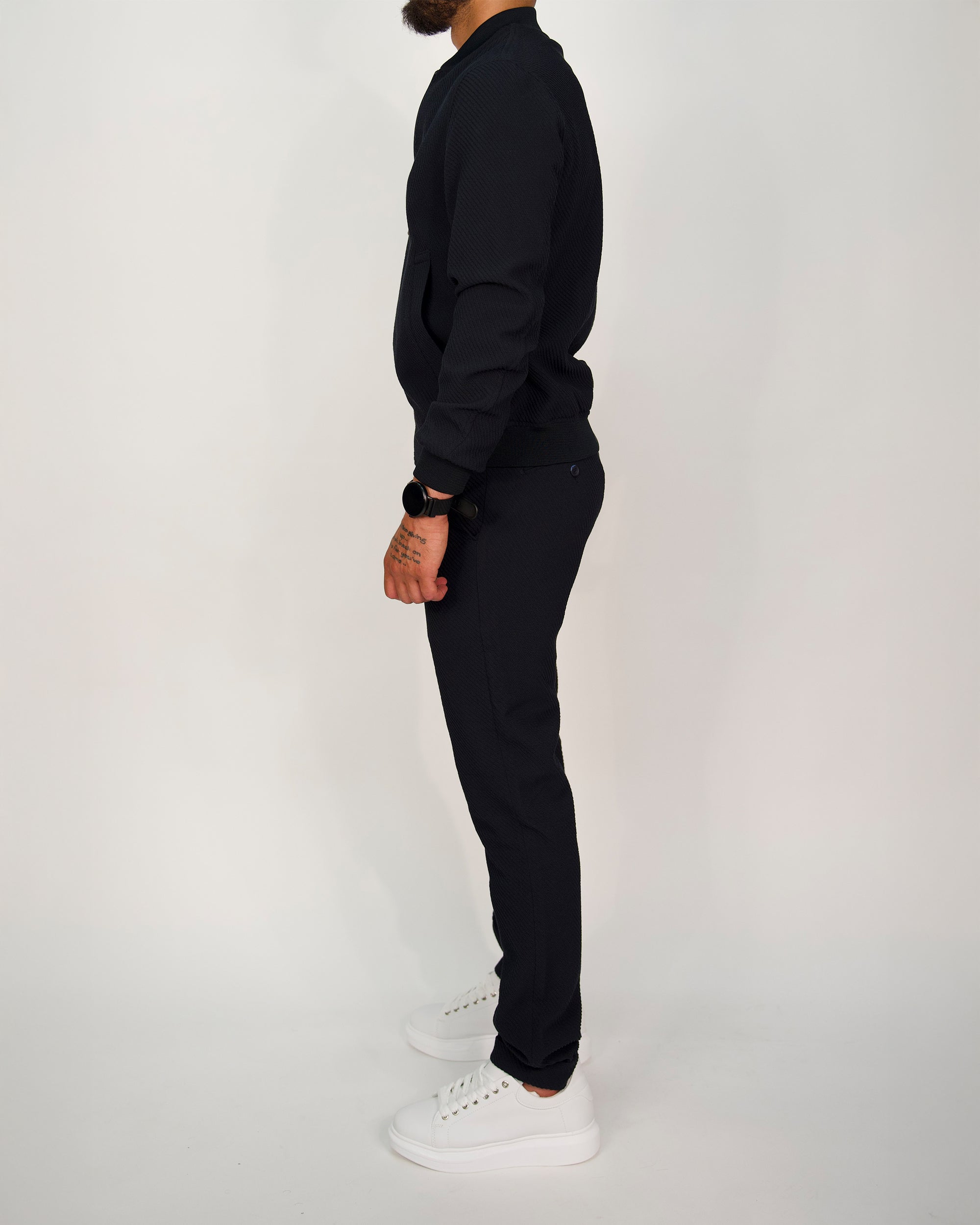 Navy Ribbed Zip-Up Tracksuit