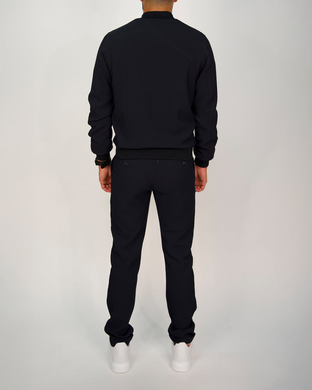 Navy Ribbed Zip-Up Tracksuit