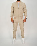 Beige Ribbed Zip-Up Tracksuit