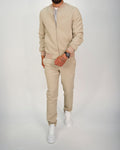 Beige Ribbed Zip-Up Tracksuit