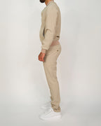 Beige Ribbed Zip-Up Tracksuit
