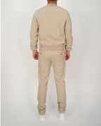 Beige Ribbed Zip-Up Tracksuit