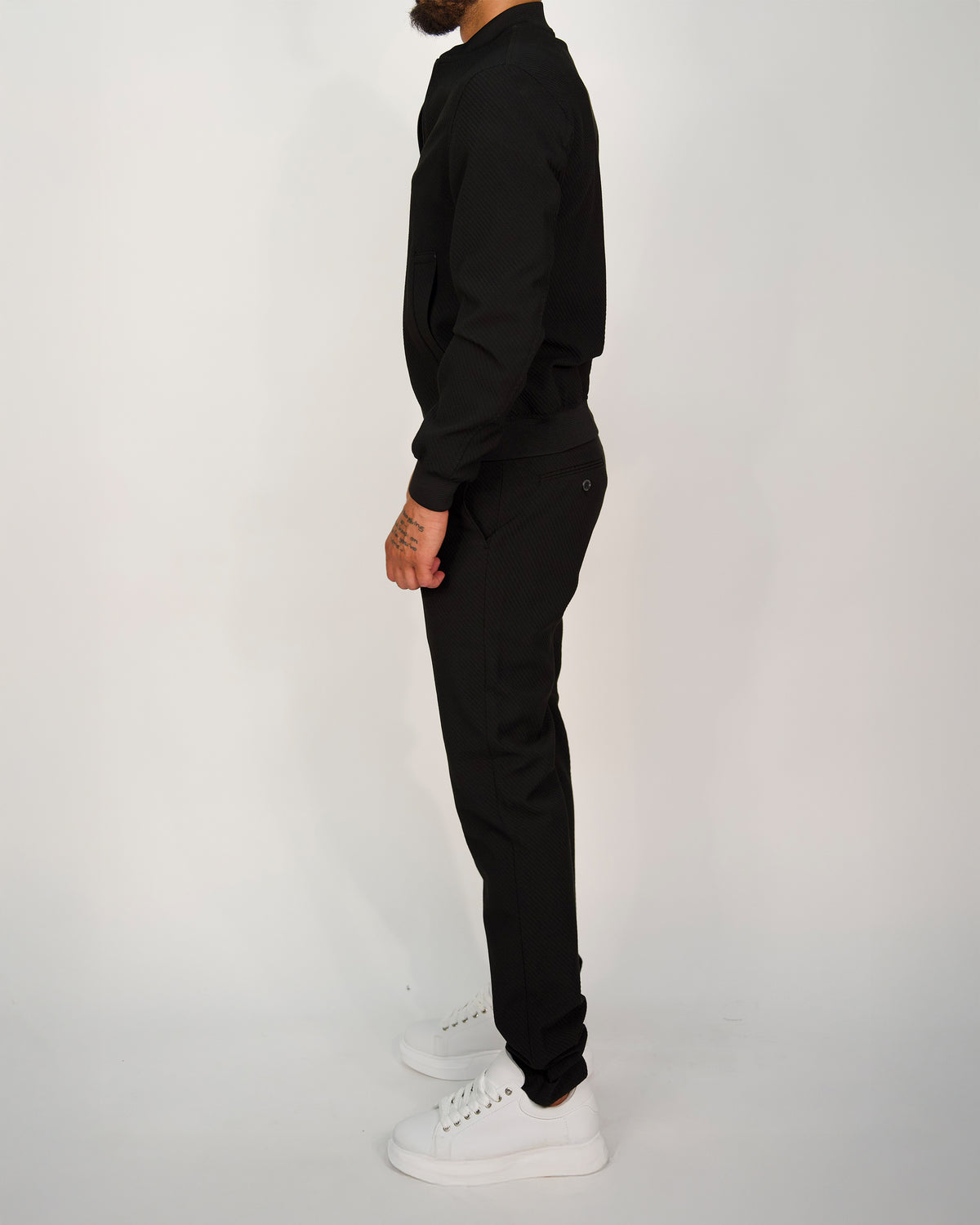 Black Ribbed Zip-Up Tracksuit