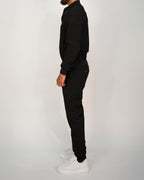 Black Ribbed Zip-Up Tracksuit