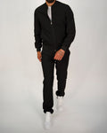 Black Ribbed Zip-Up Tracksuit