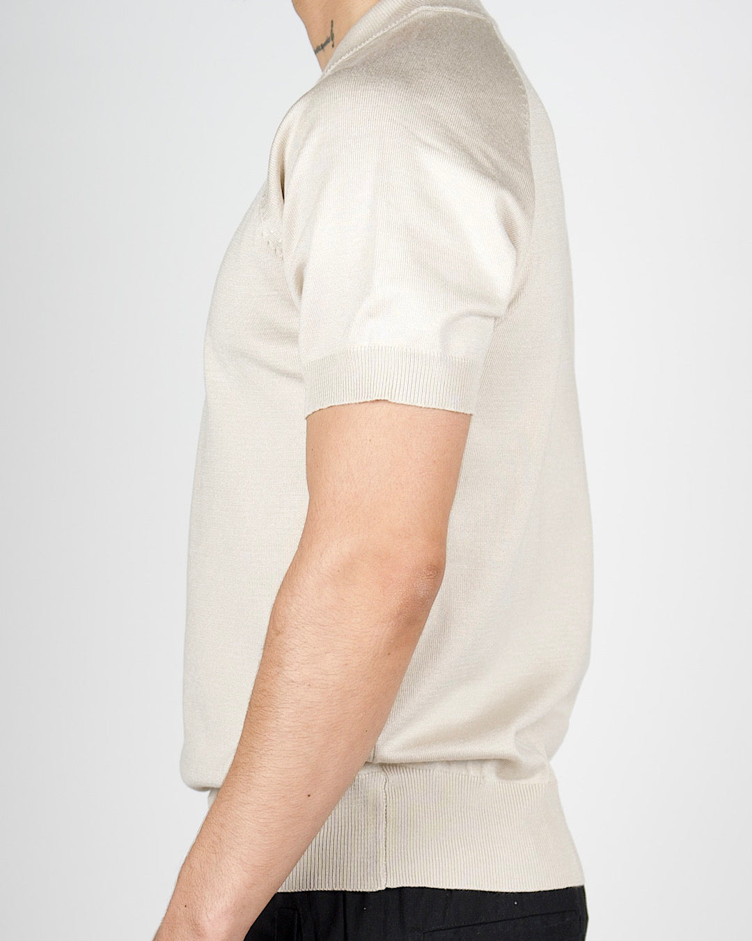 Beige Muscle Fit Knit T-Shirt