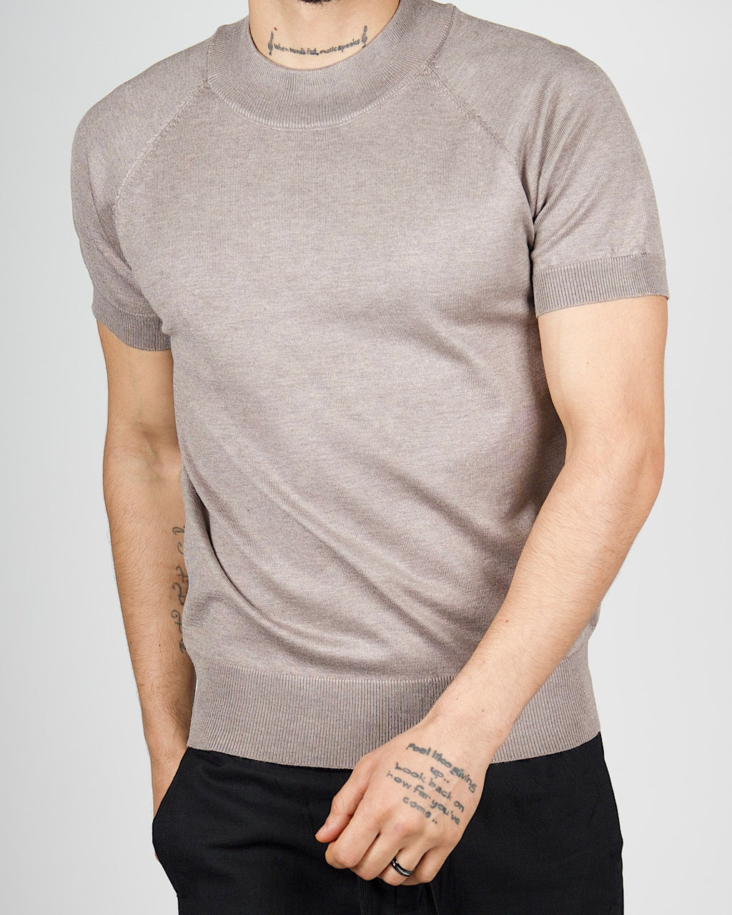 Brown Muscle Fit Knit T-Shirt