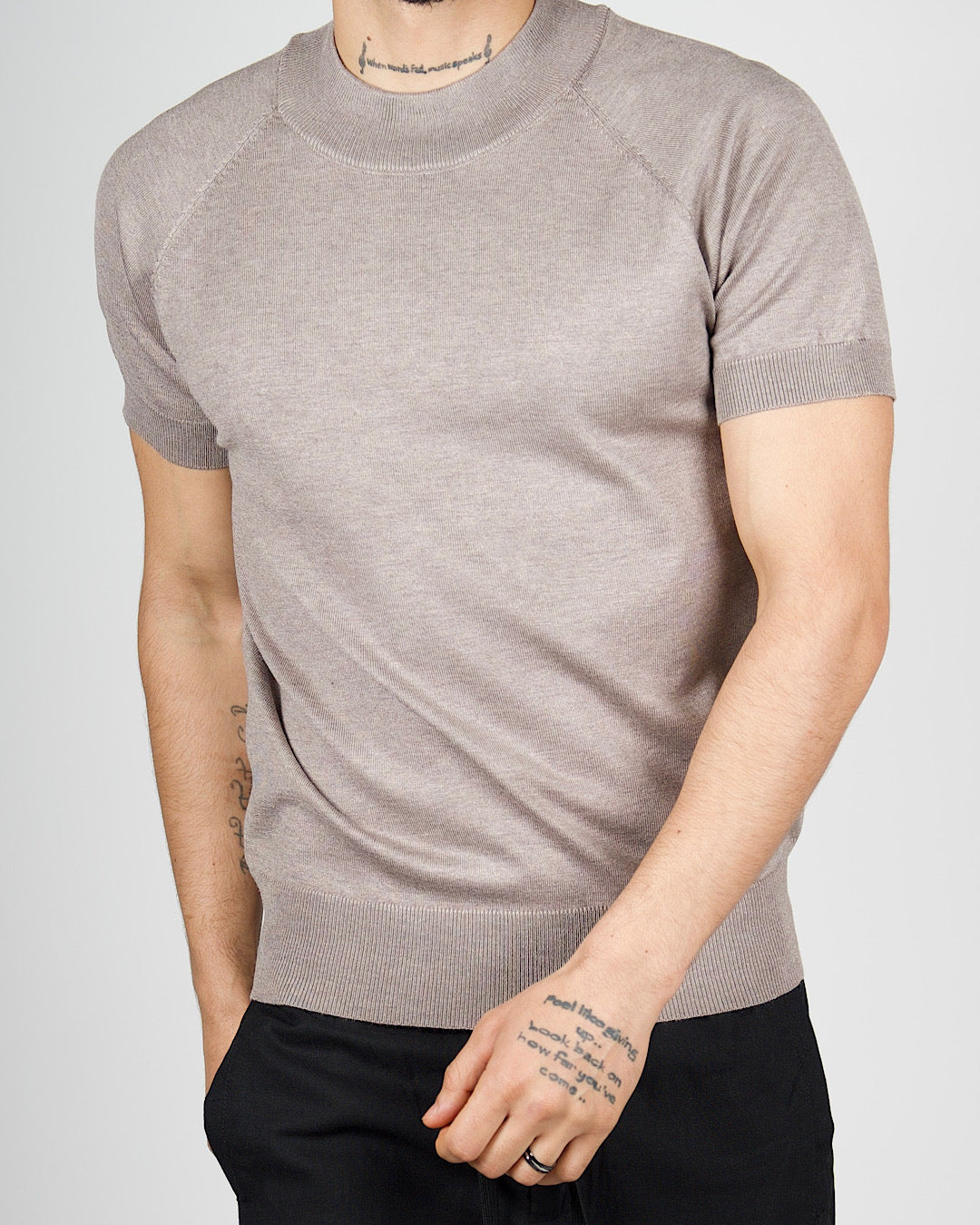 Brown Muscle Fit Knit T-Shirt