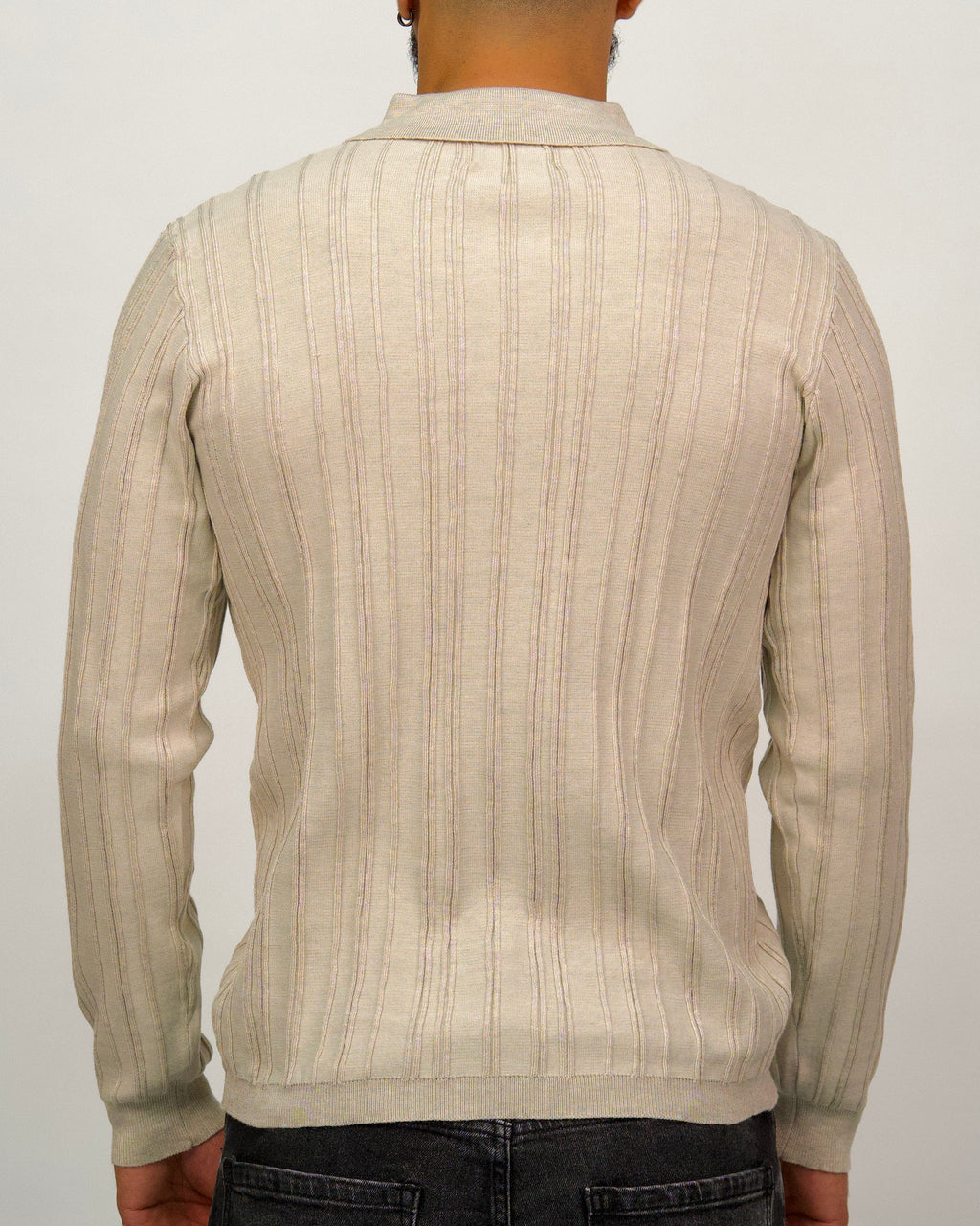 Ribbed Knit Quarter-Zip Polo Sweater