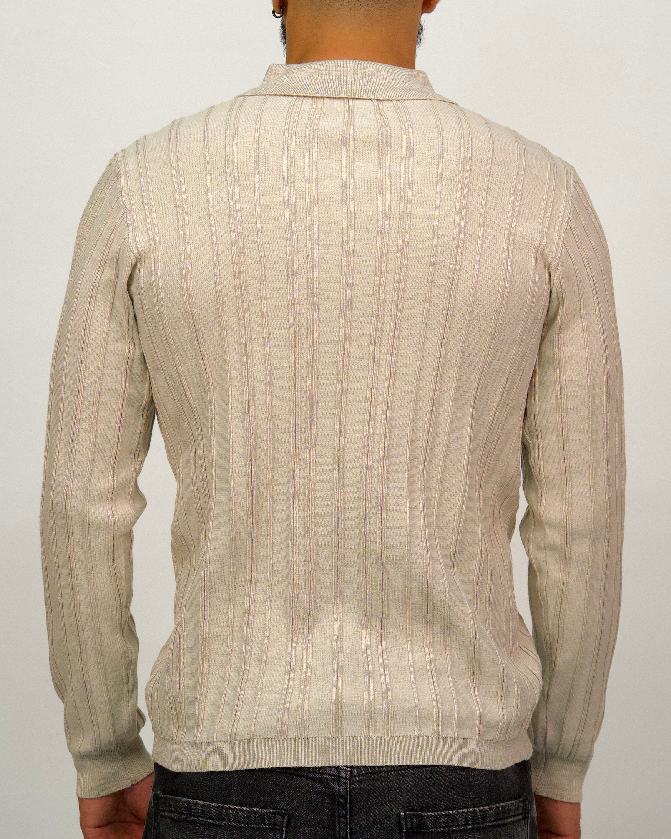 Ribbed Knit Quarter-Zip Polo Sweater