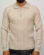 Ribbed Knit Quarter-Zip Polo Sweater