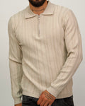 Ribbed Knit Quarter-Zip Polo Sweater