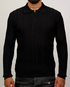 Ribbed Knit Quarter-Zip Polo Sweater
