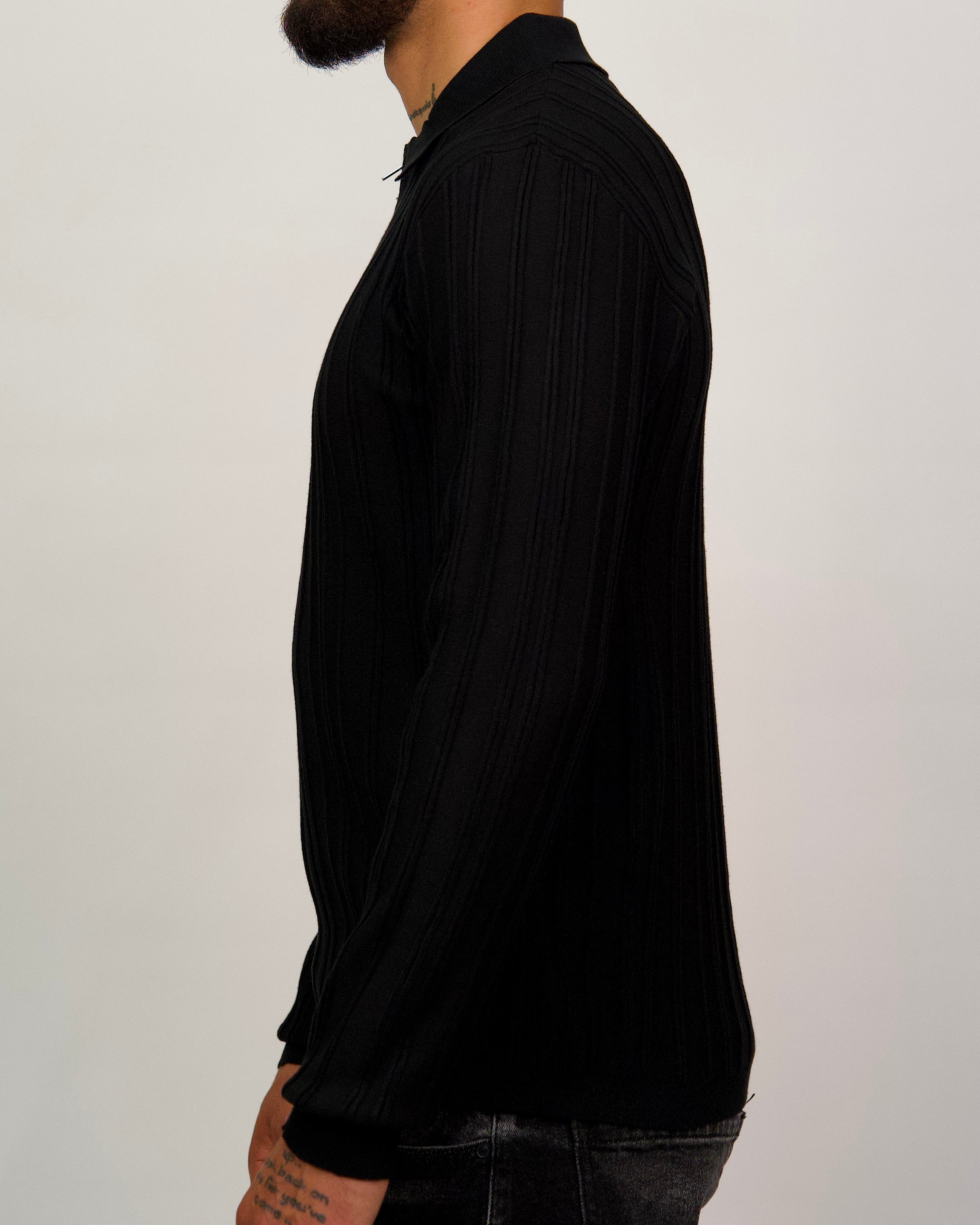 Ribbed Knit Quarter-Zip Polo Sweater