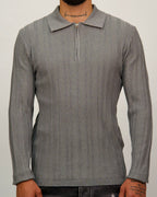 Ribbed Knit Quarter-Zip Polo Sweater
