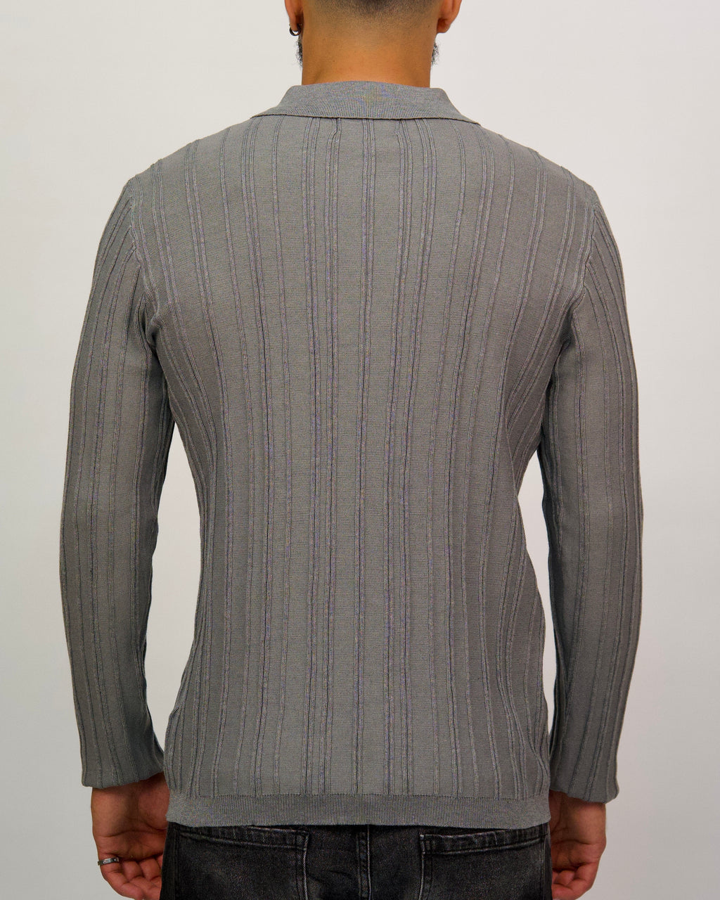 Ribbed Knit Quarter-Zip Polo Sweater