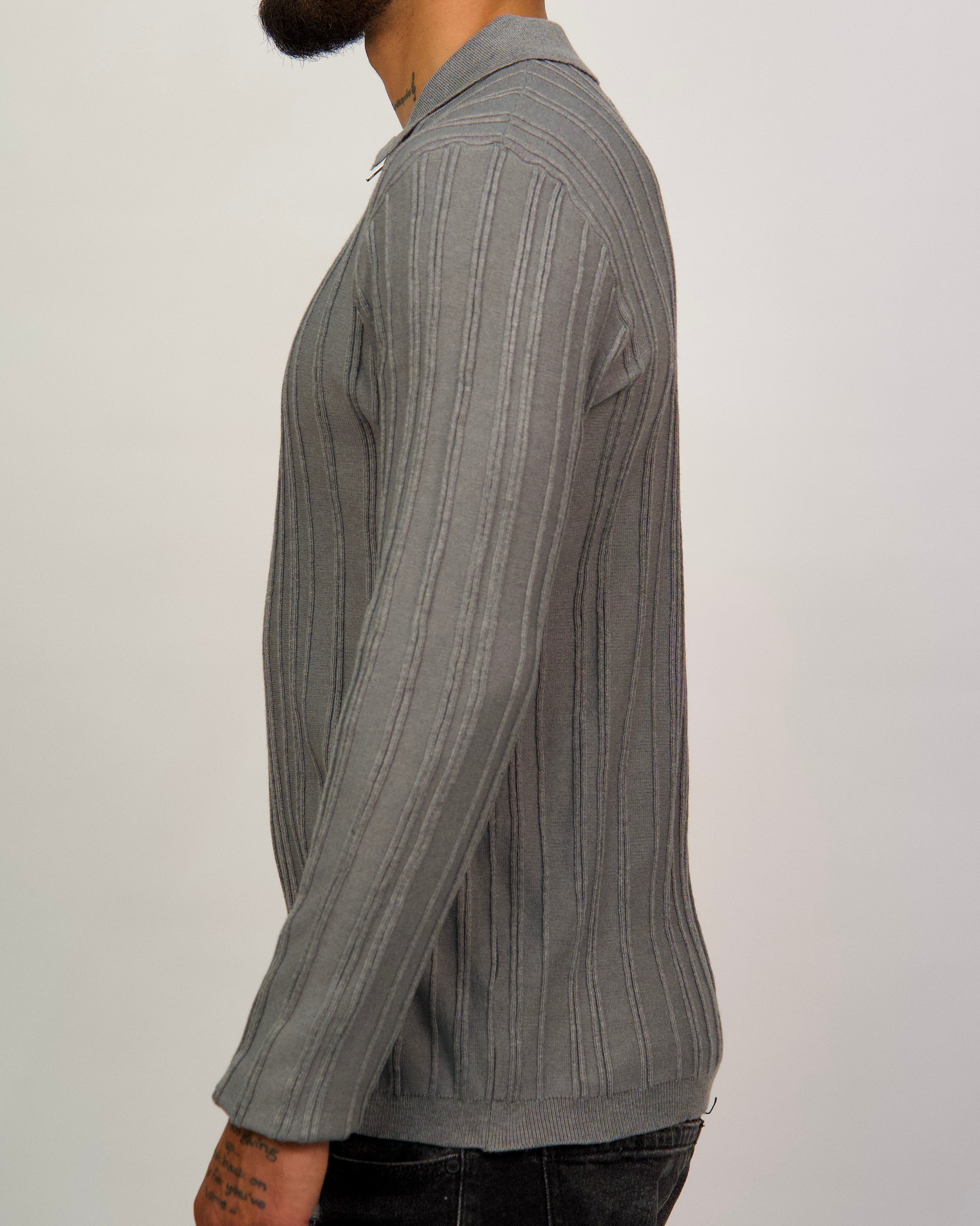 Ribbed Knit Quarter-Zip Polo Sweater