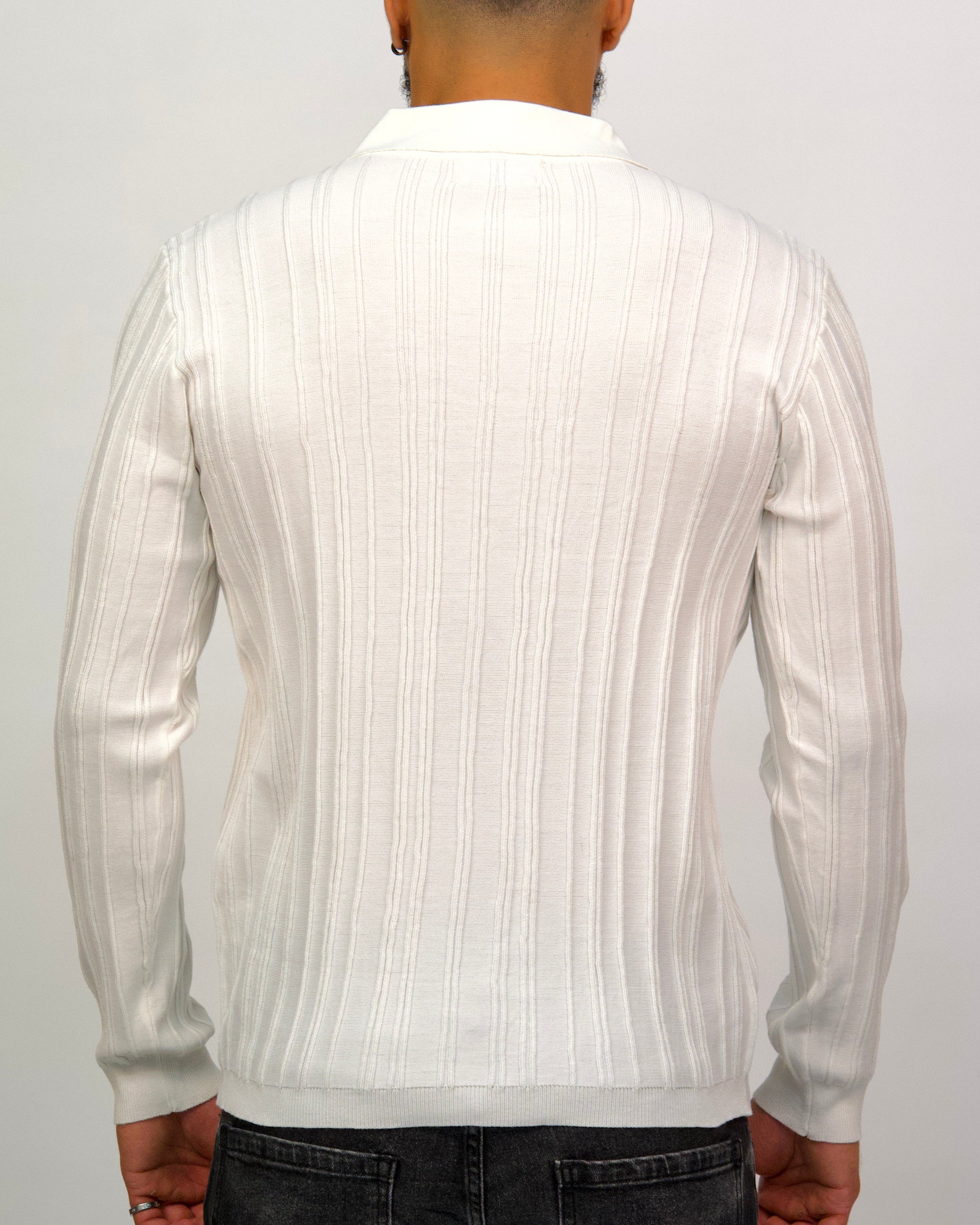 Ribbed Knit Quarter-Zip Polo Sweater
