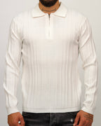 Ribbed Knit Quarter-Zip Polo Sweater