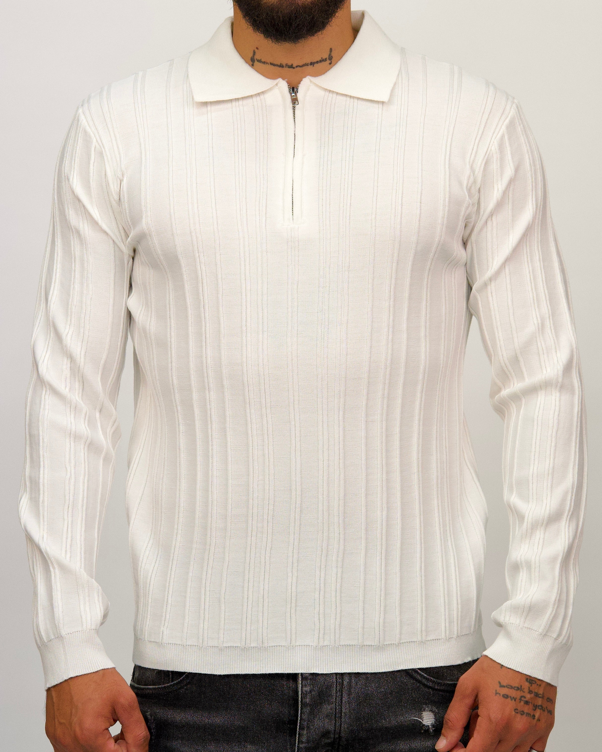 Ribbed Knit Quarter-Zip Polo Sweater