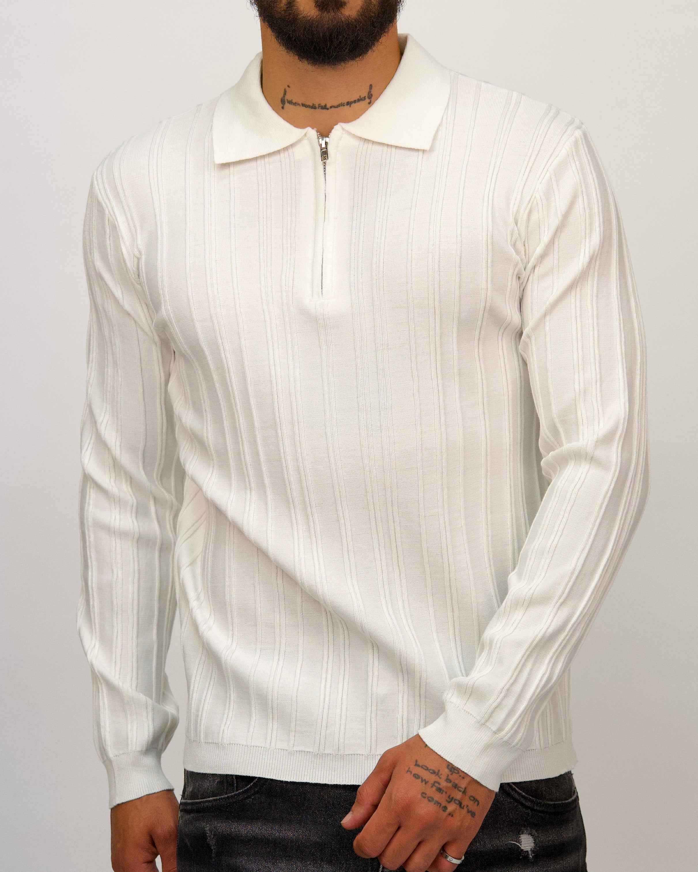 Ribbed Knit Quarter-Zip Polo Sweater