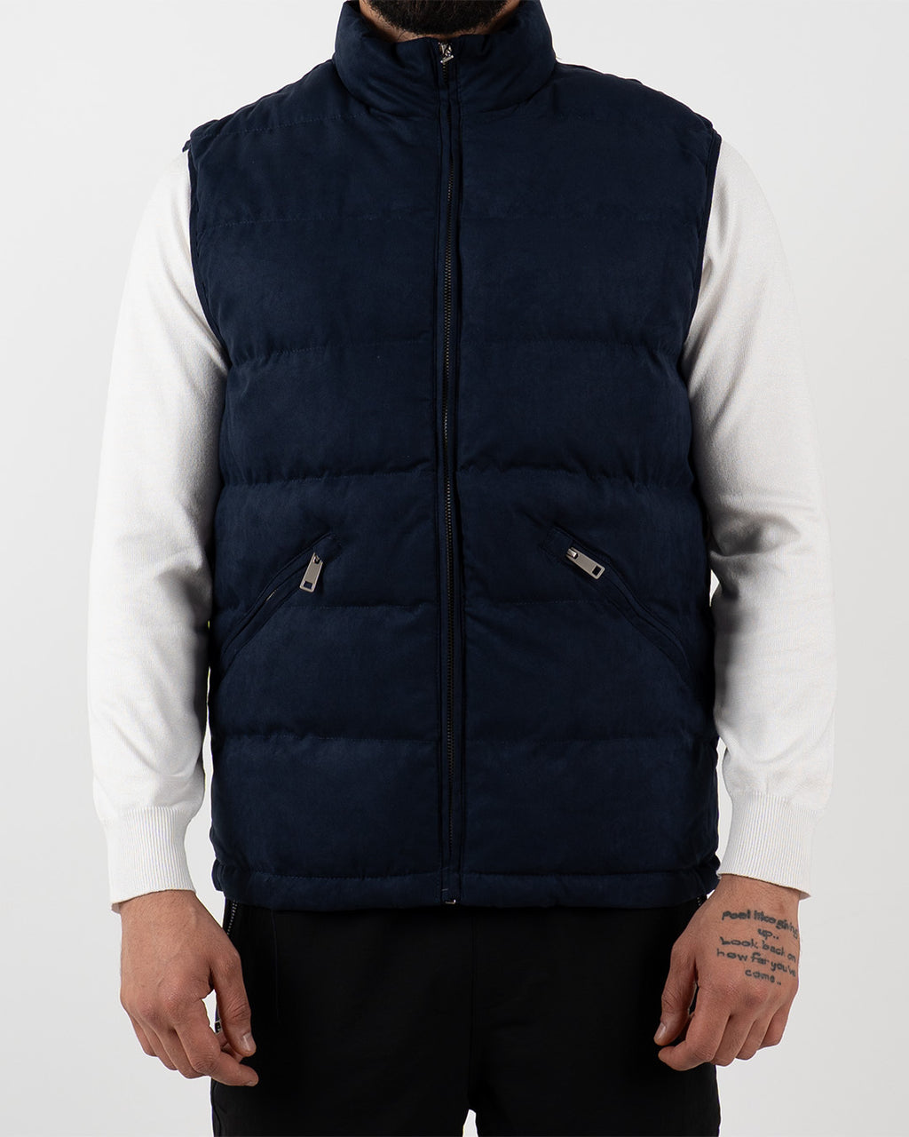 Navy Suede Padded Gilet