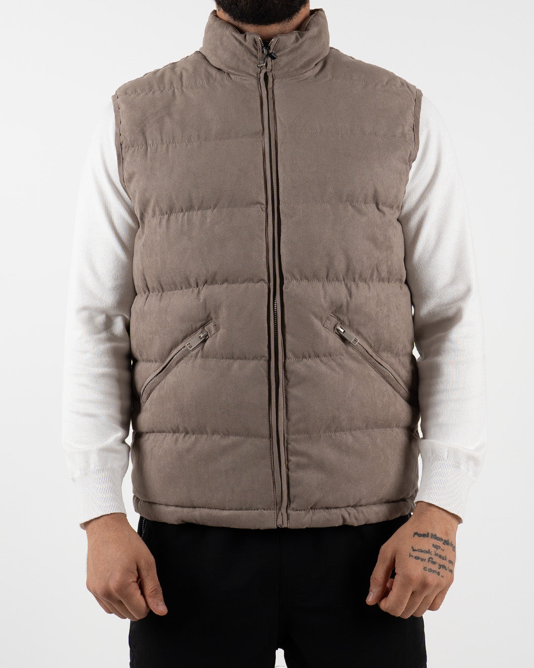 Taupe Suede Padded Gilet