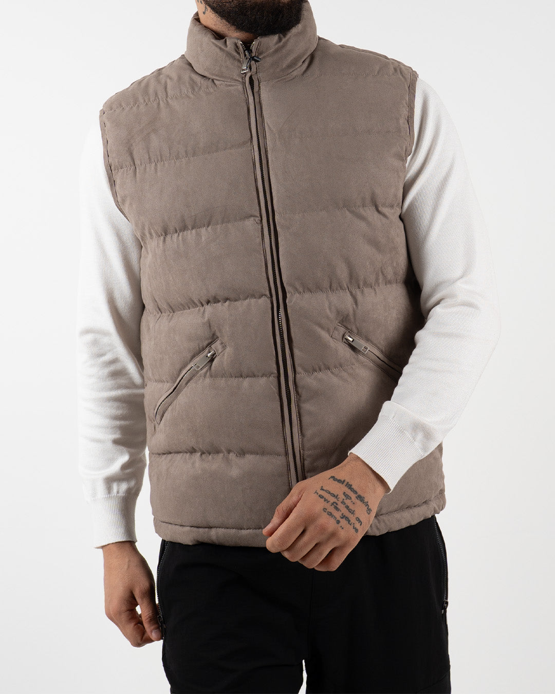 Taupe Suede Padded Gilet