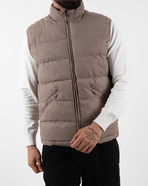 Taupe Suede Padded Gilet