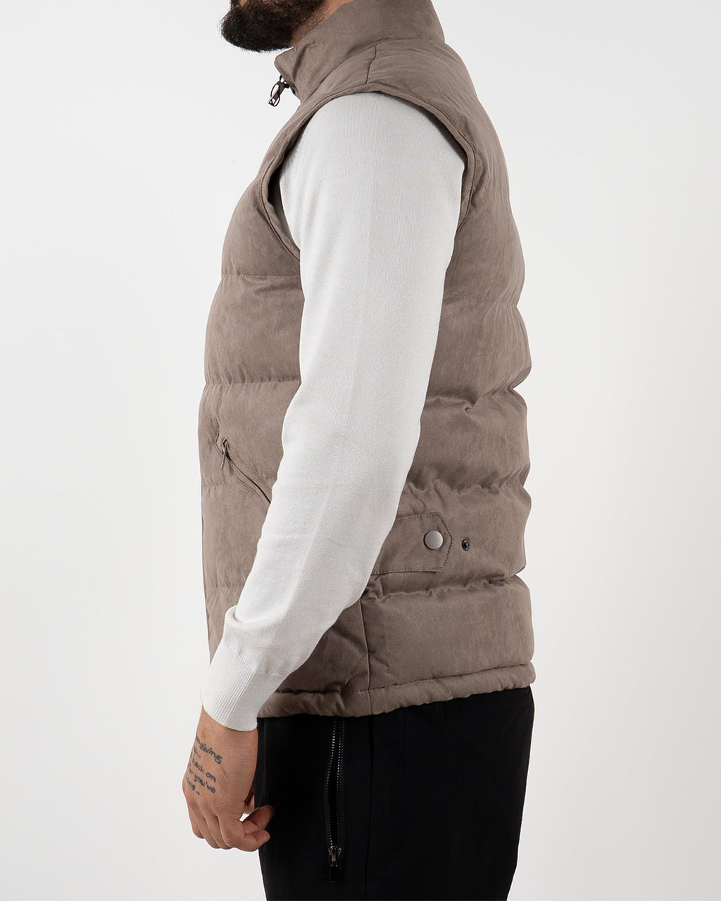 Taupe Suede Padded Gilet