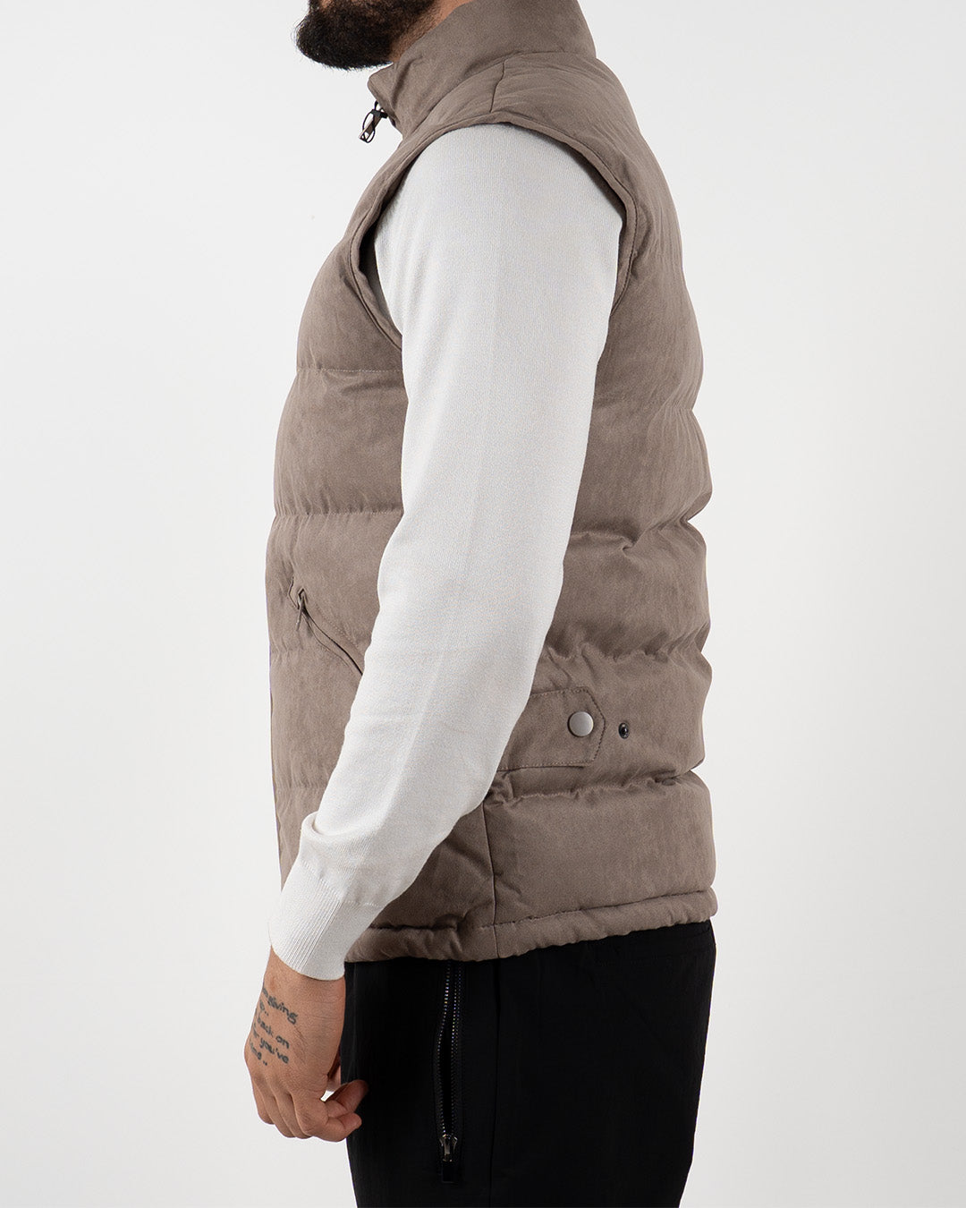 Taupe Suede Padded Gilet