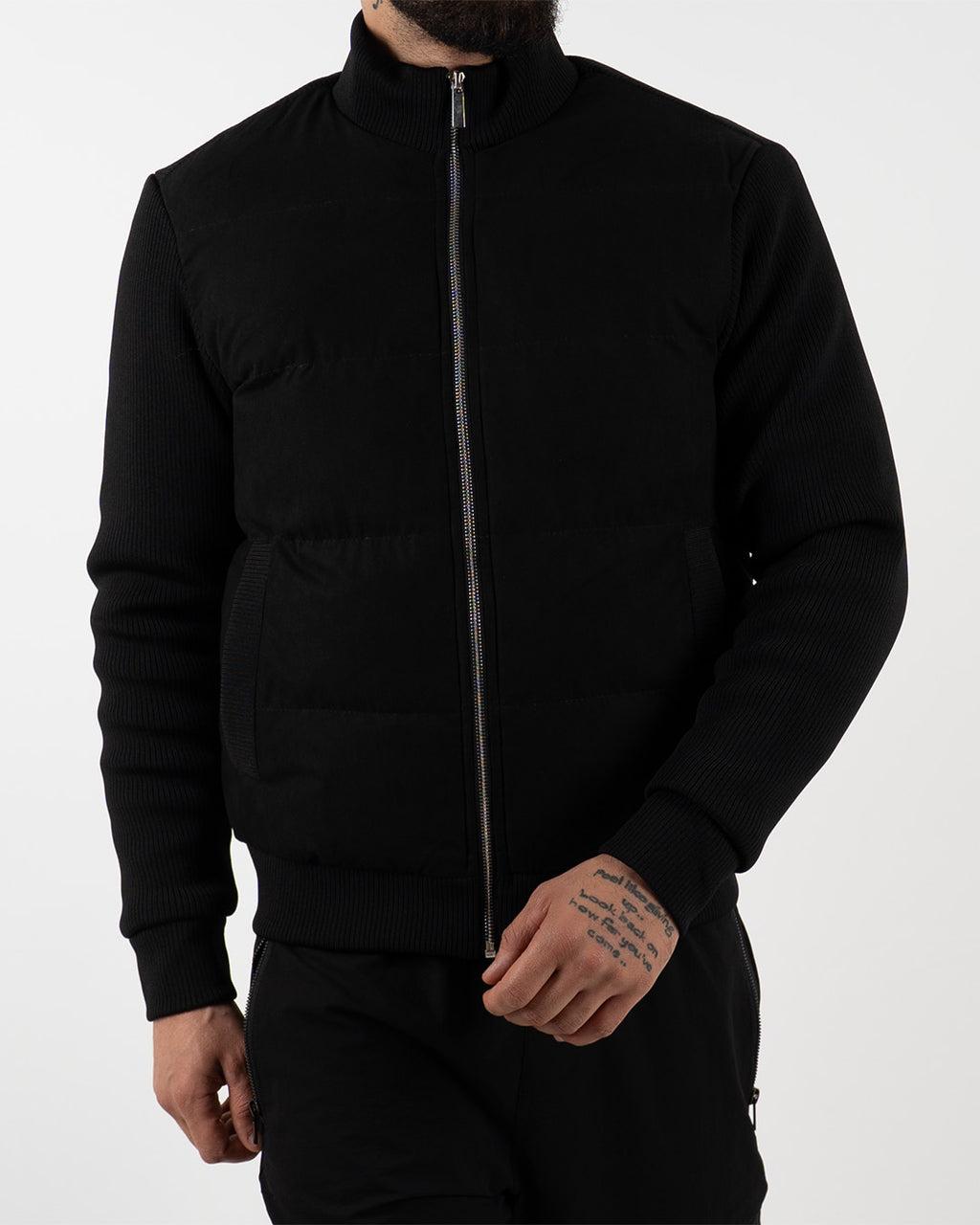 Black Padded Knit Sleeve Jacket