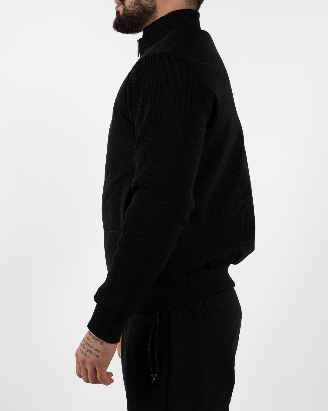 Black Padded Knit Sleeve Jacket