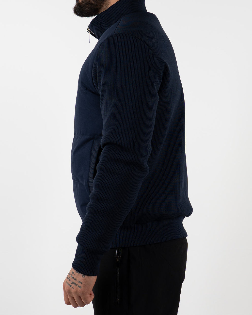 Navy Padded Knit Sleeve Jacket