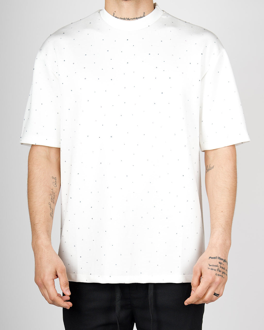 White Minimal Diamante Detail T-Shirt