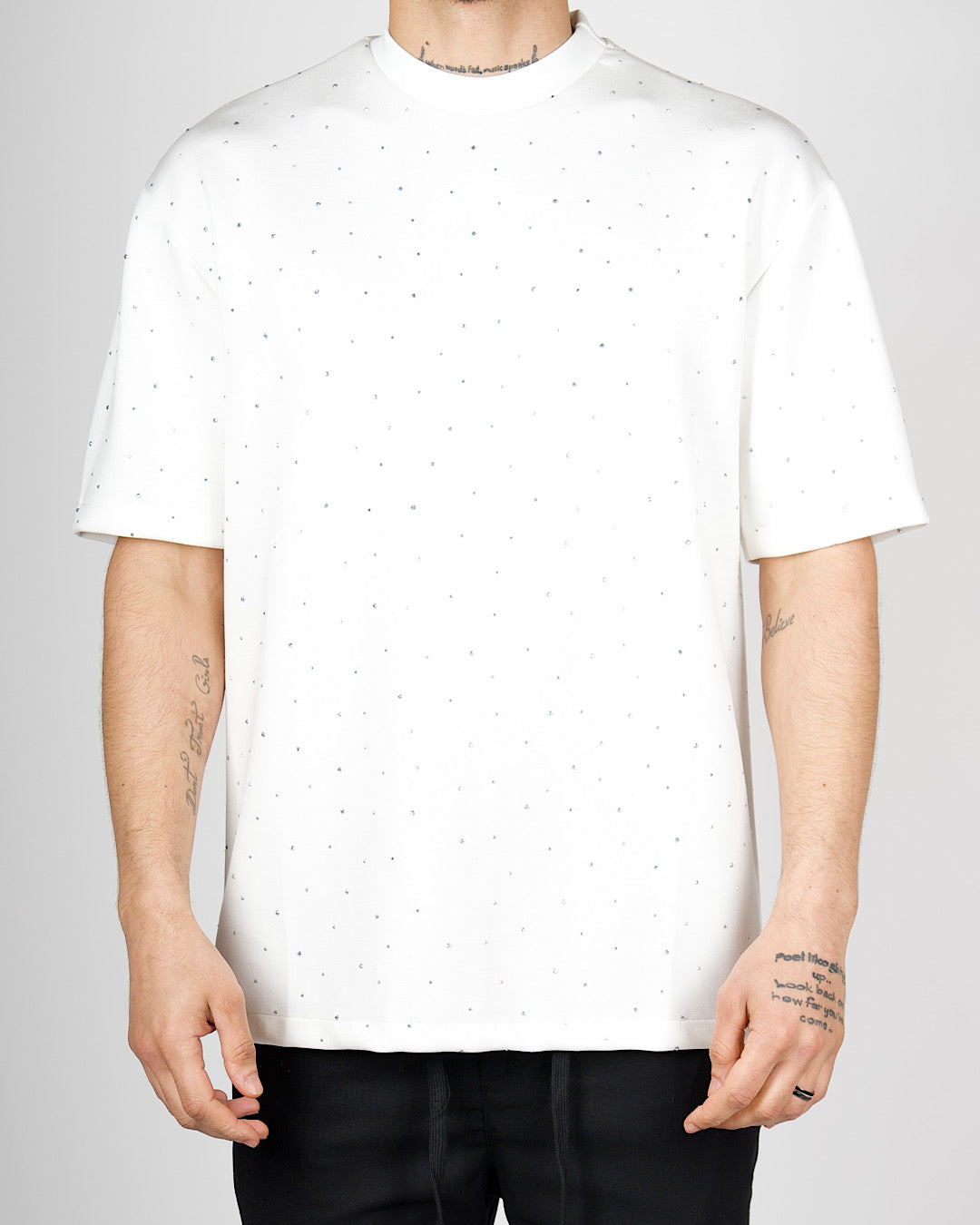 White Minimal Diamante Detail T-Shirt