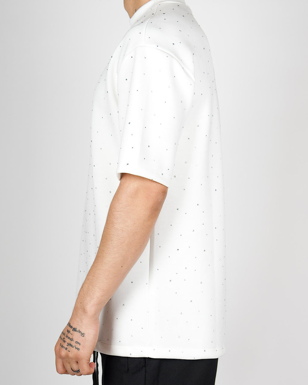 White Minimal Diamante Detail T-Shirt