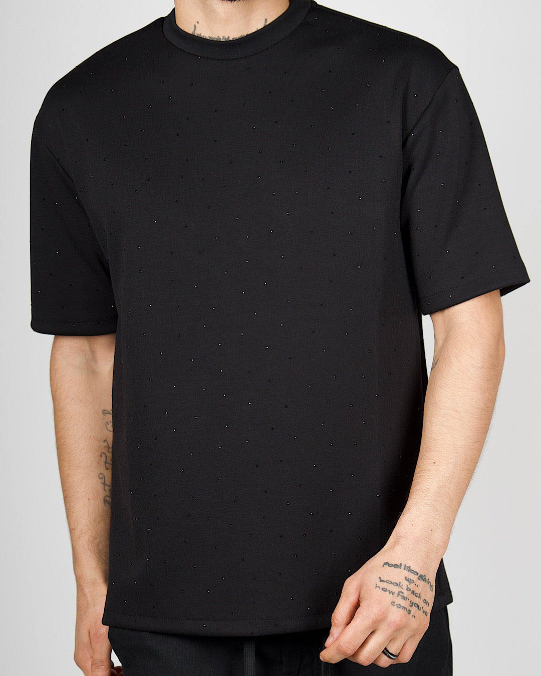 Black Minimal Diamante Detail T-Shirt