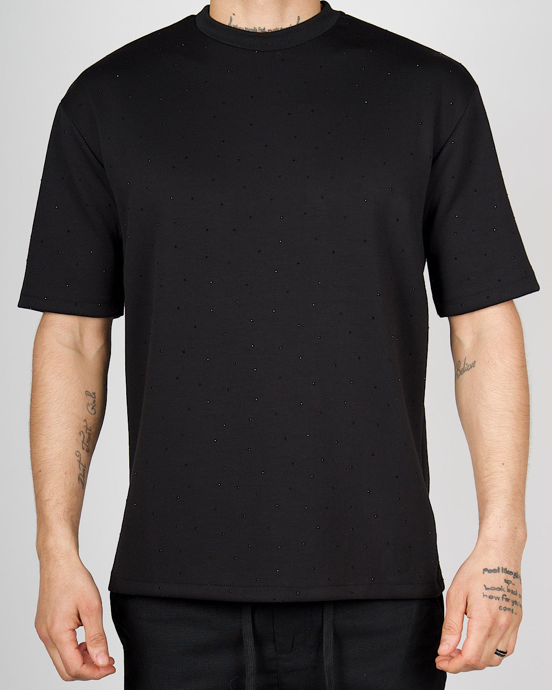 Black Minimal Diamante Detail T-Shirt