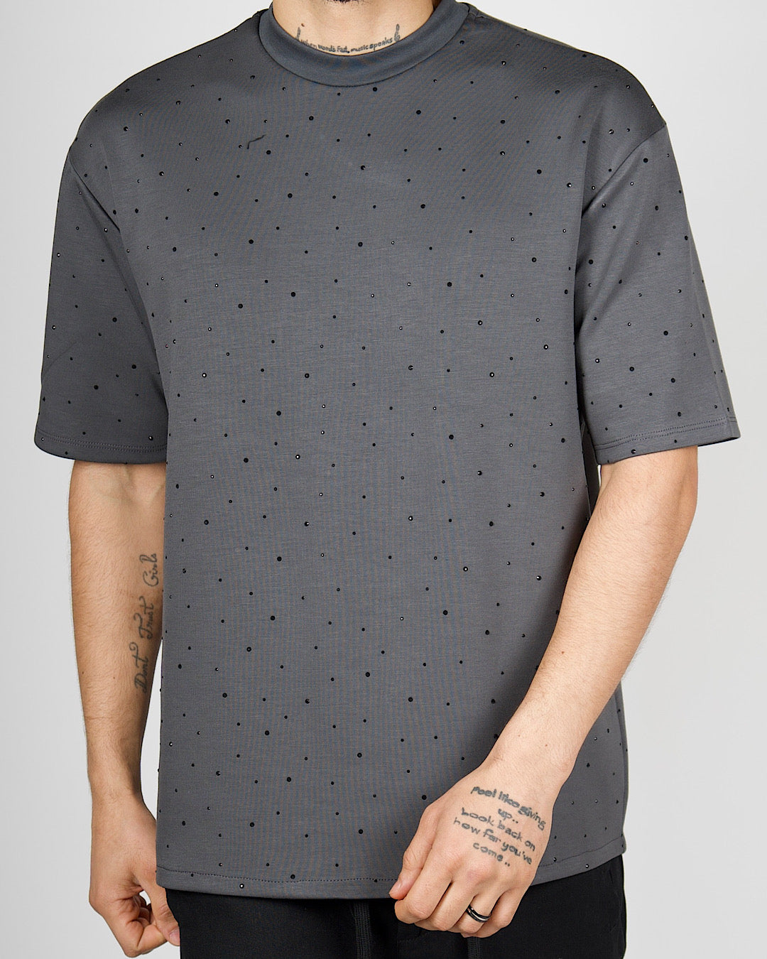Grey Minimal Diamante Detail T-Shirt