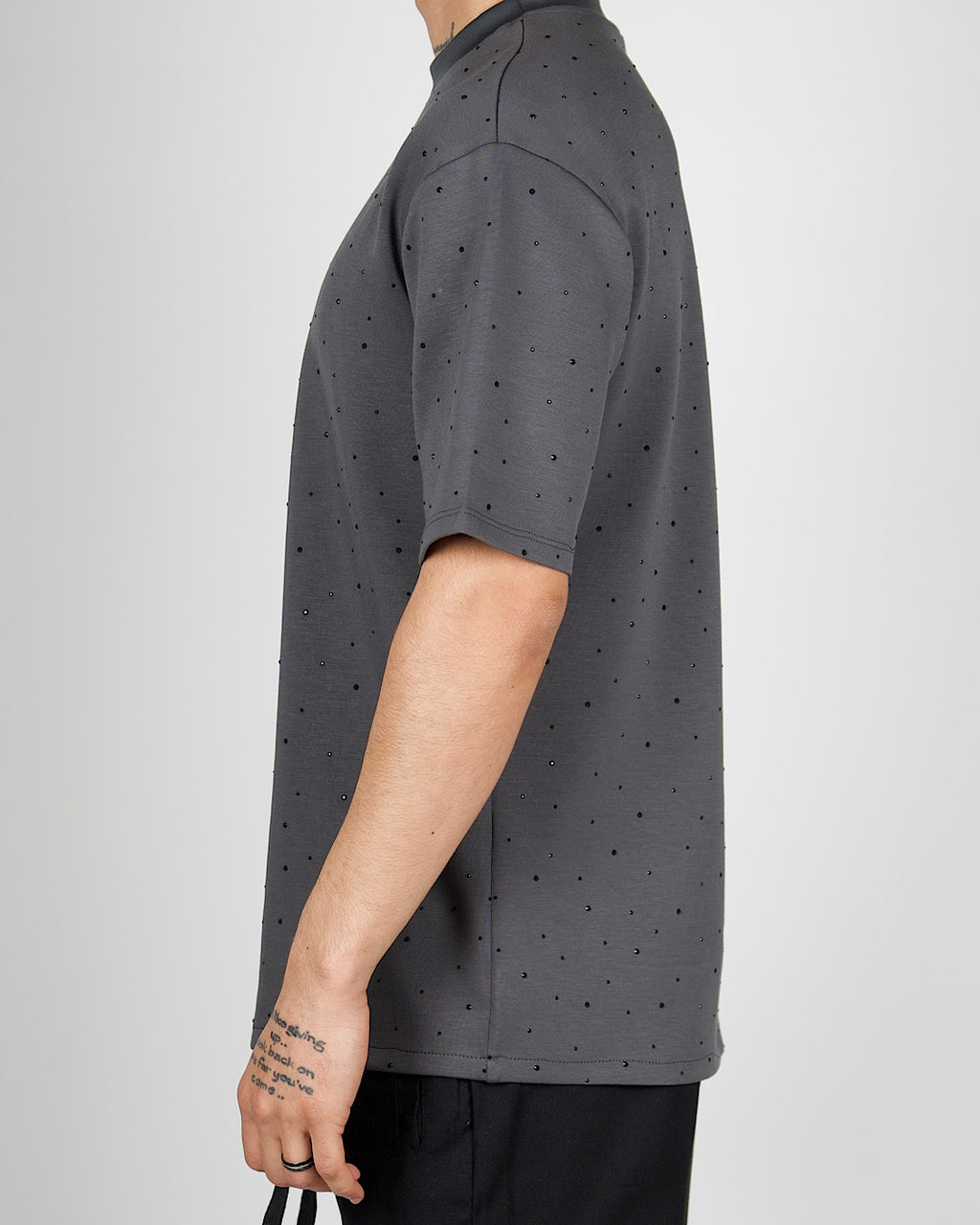 Grey Minimal Diamante Detail T-Shirt