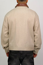 Wool Blend Jacket with Contrast Faux Leather Collar