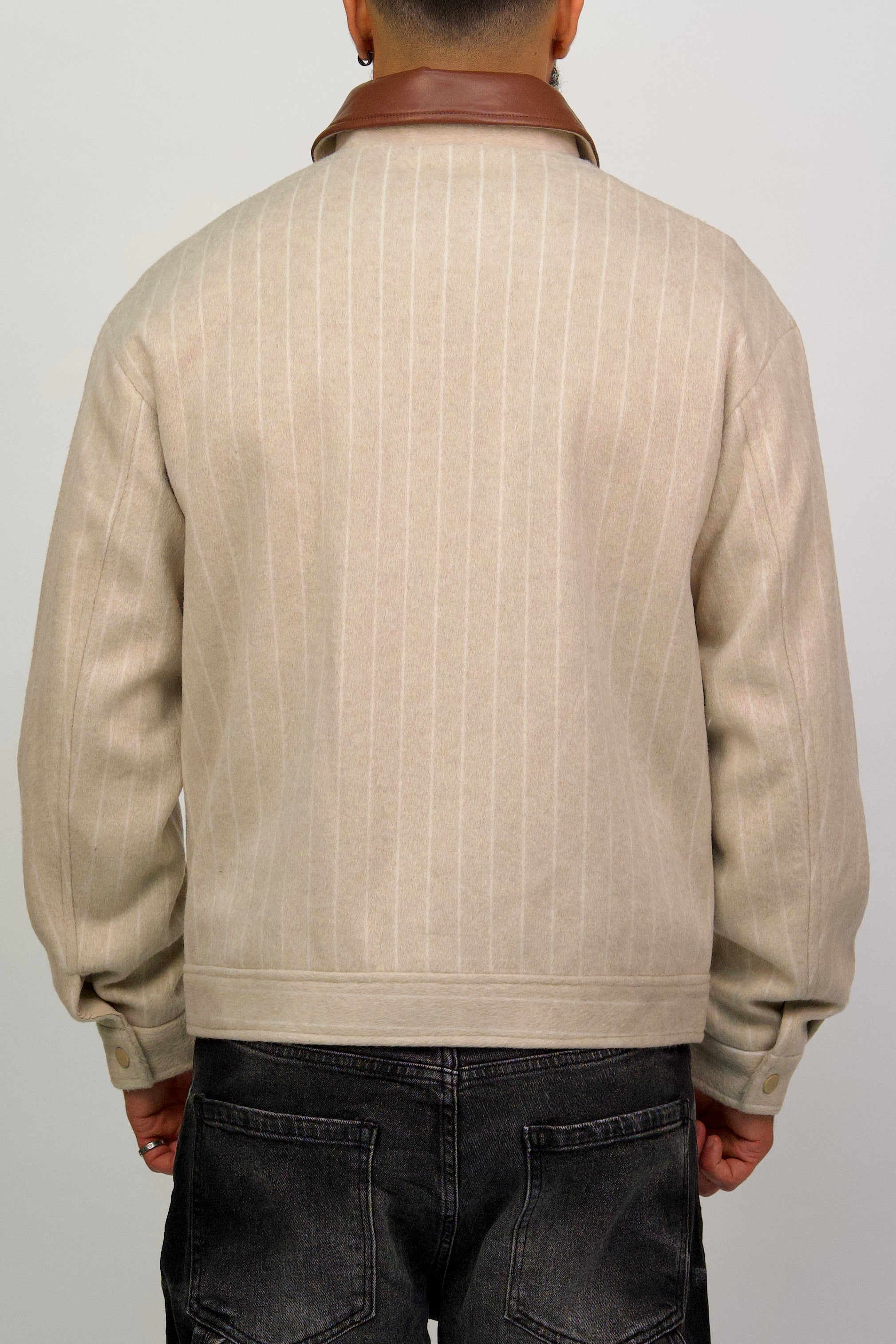 Wool Blend Jacket with Contrast Faux Leather Collar