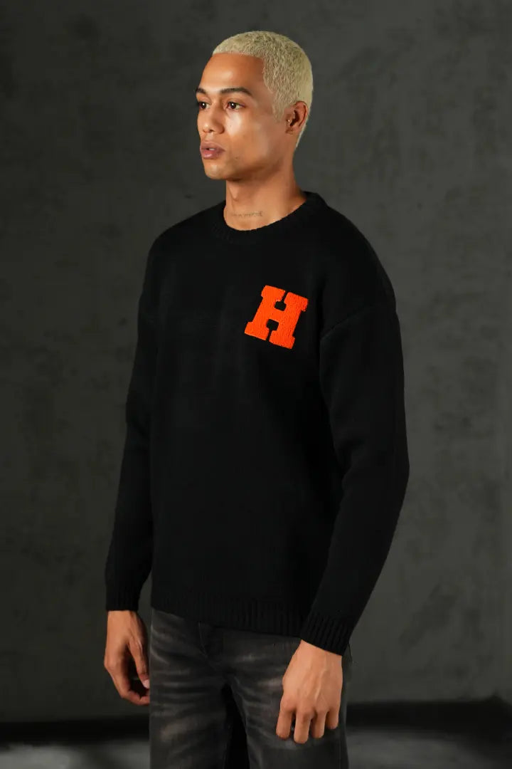 H Embroidered Knitted Jumper