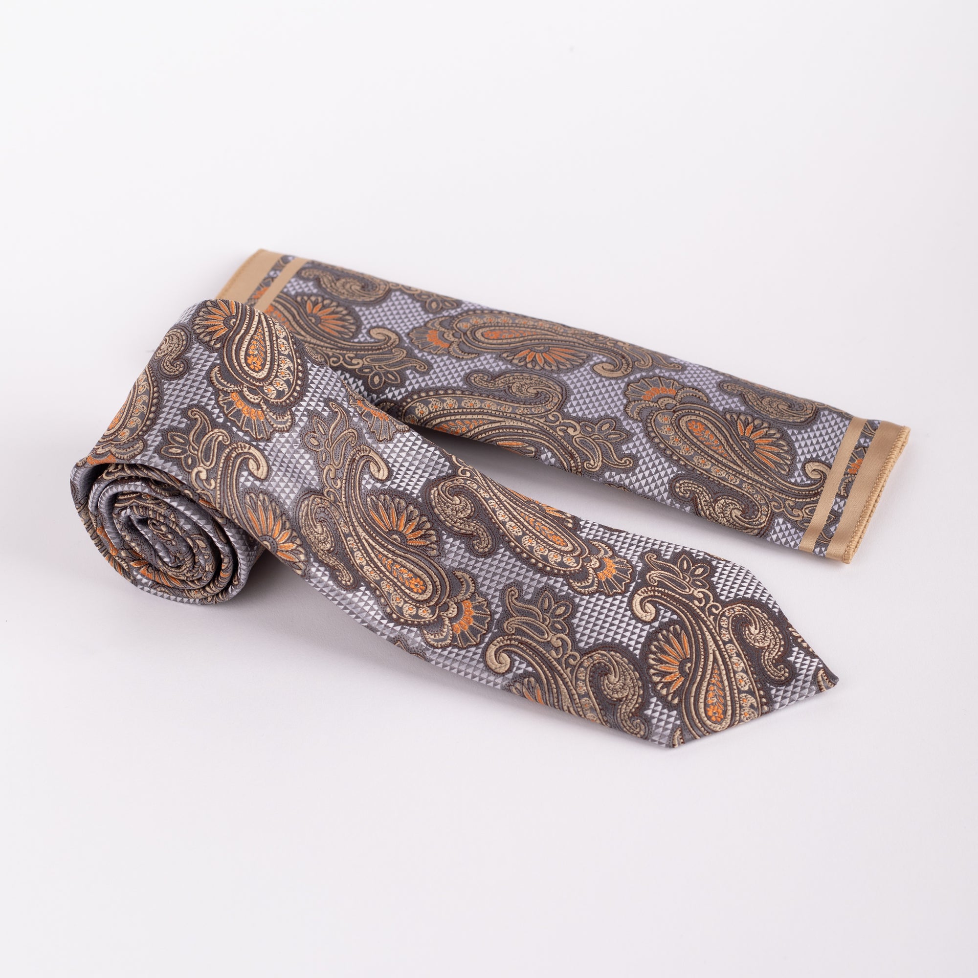 MC Paisley - Tie & Pocket Square Set in Gold & Grey