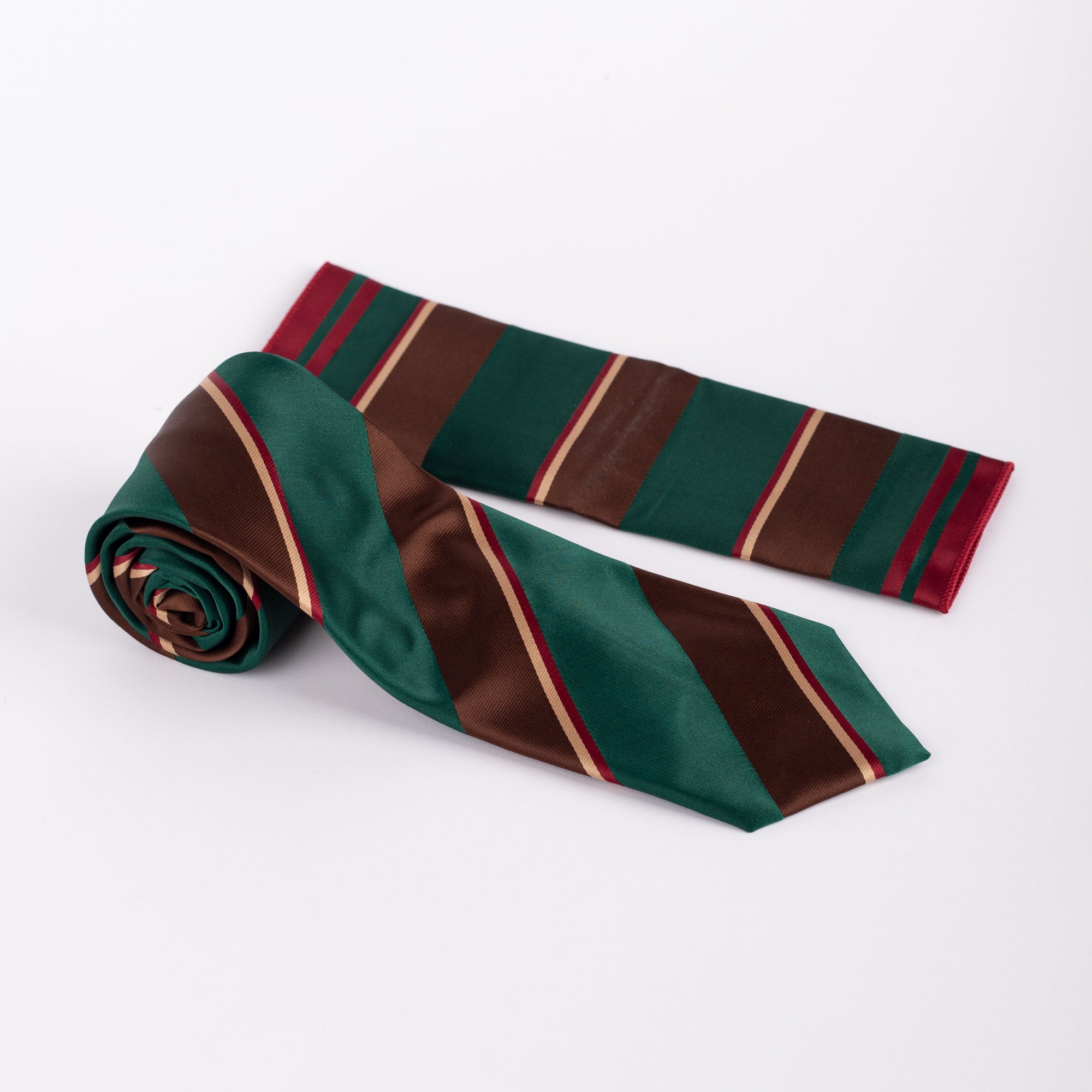 MC Striped - Tie & Pocket Square Set in Green & Brown