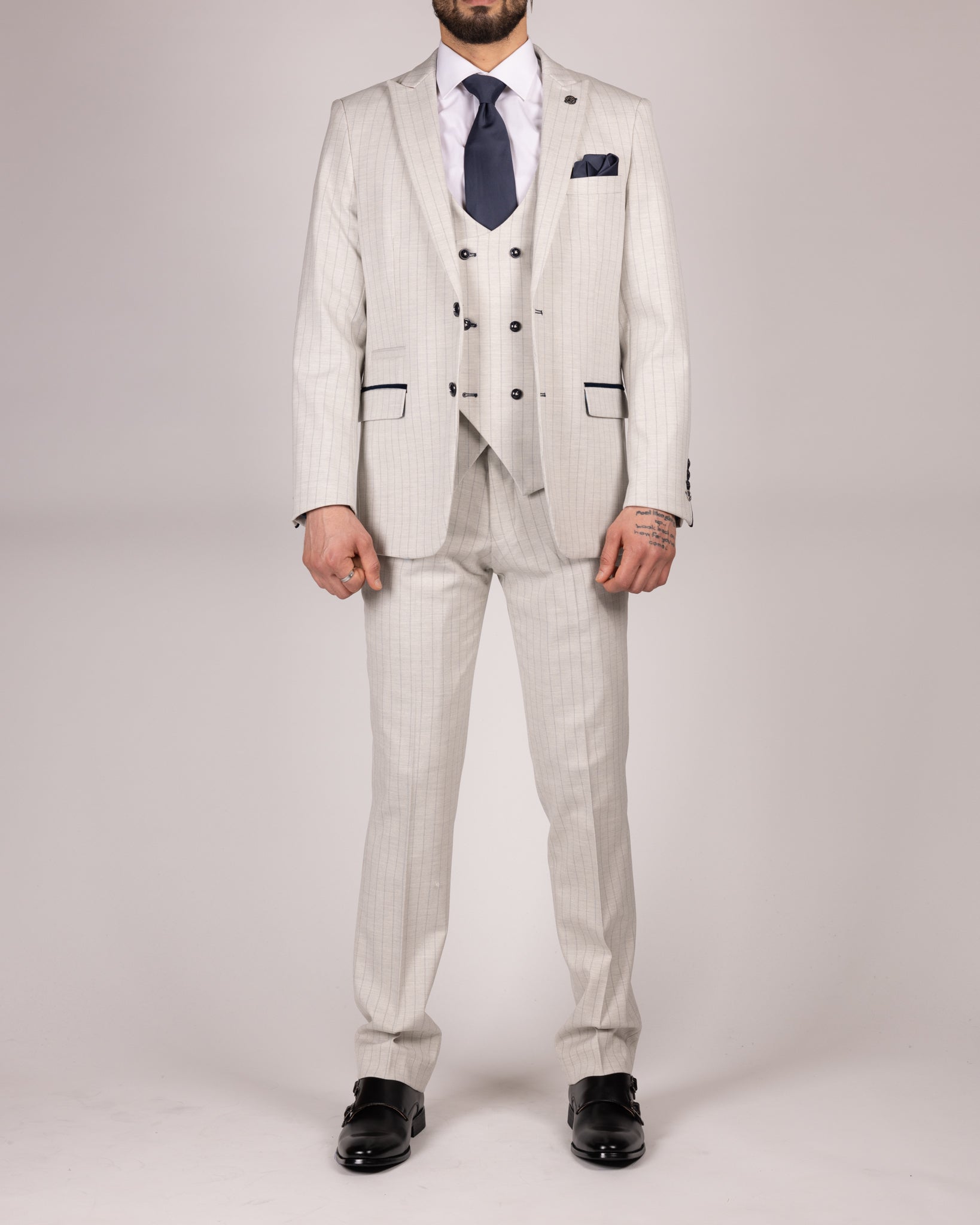 Grant Stone Pinstripe Three Piece Suit