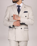 Grant - Stone Double Breasted Pinstripe Blazer
