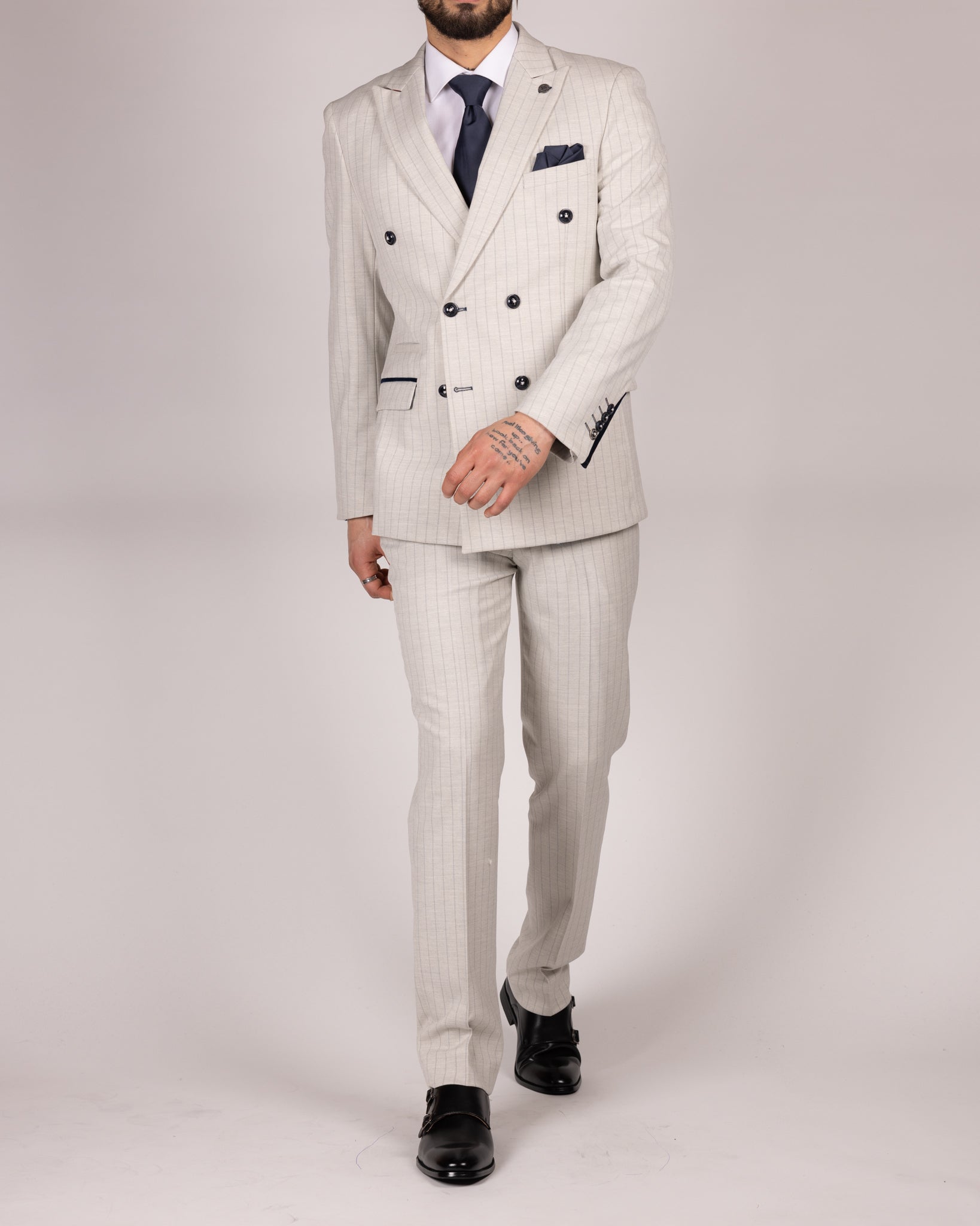 Grant Stone Pinstripe Double Breasted Suit